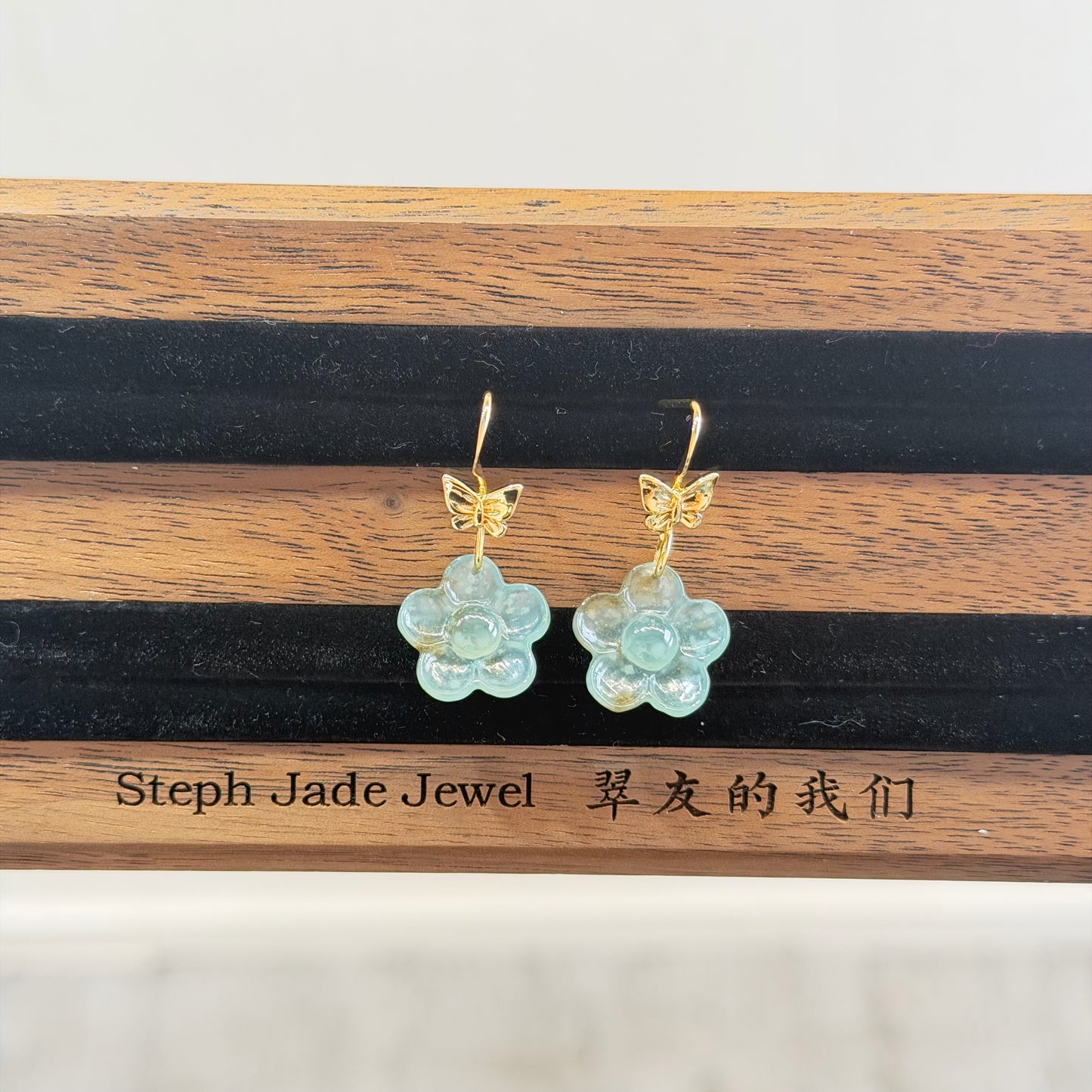 Earrings - Jadeite Flower3