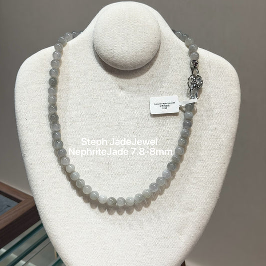 Nephrite Beads Necklace - GreyLavender