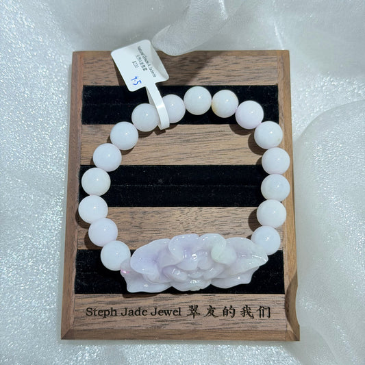 Jadeite Beads Bracelet - Pink with flower
