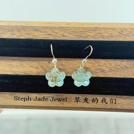 Earrings - Jadeite Flower2